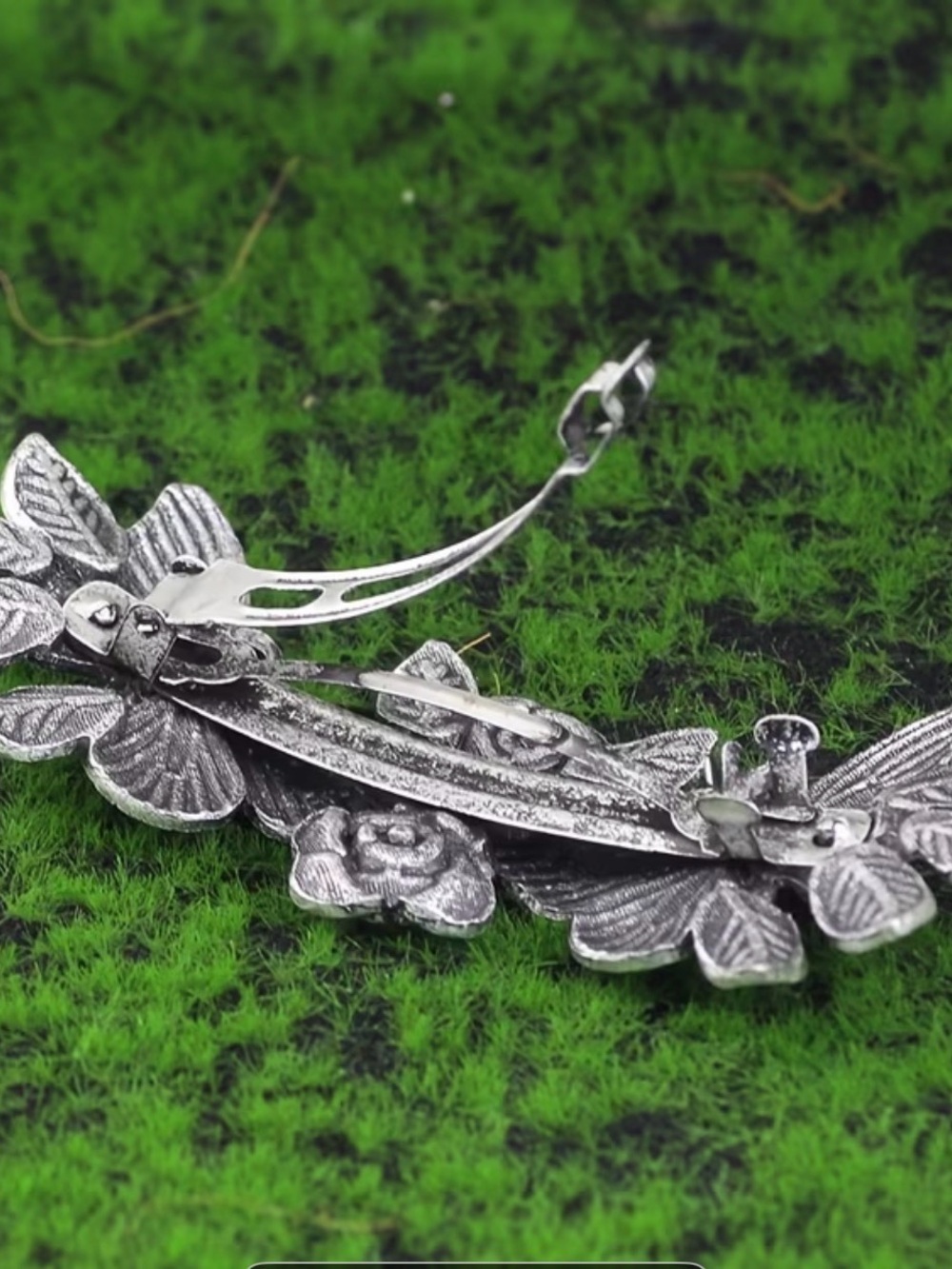 Silver Butterfly & Rose Hair Barrette - Picture 4 of 4